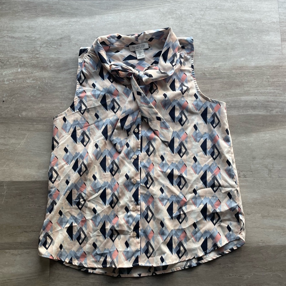 NWOT Rachel Zoe Abstract Print Tie Neck Sleeveless Top - M